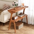 Narrow End Table for Living Room, 2-Tier Slim Sofa Side Table with Solid Wood Legs, Modern Tall End Table with Storage Shelf